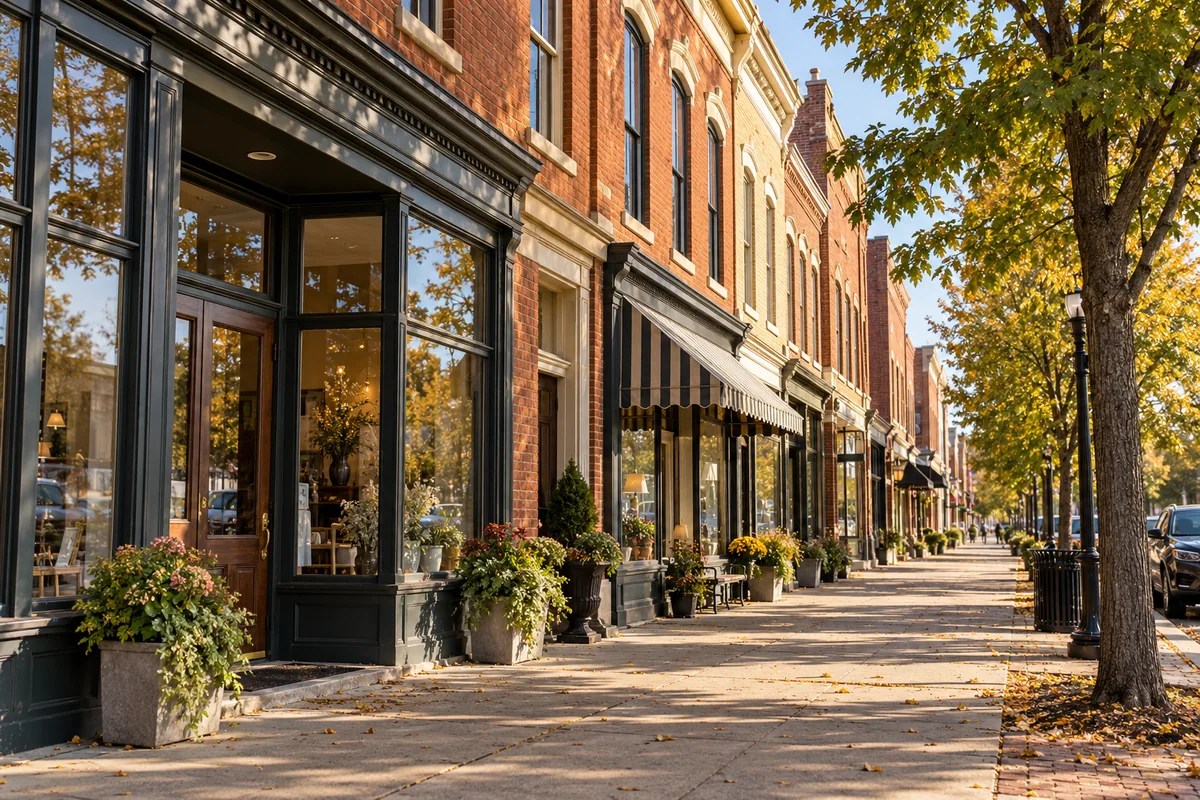 Representative southwest Ohio historic shop street with visible entrances.