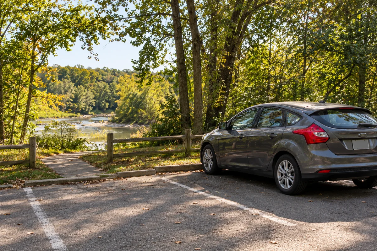 Representative Ohio parking area beside a separate river recreation path.
