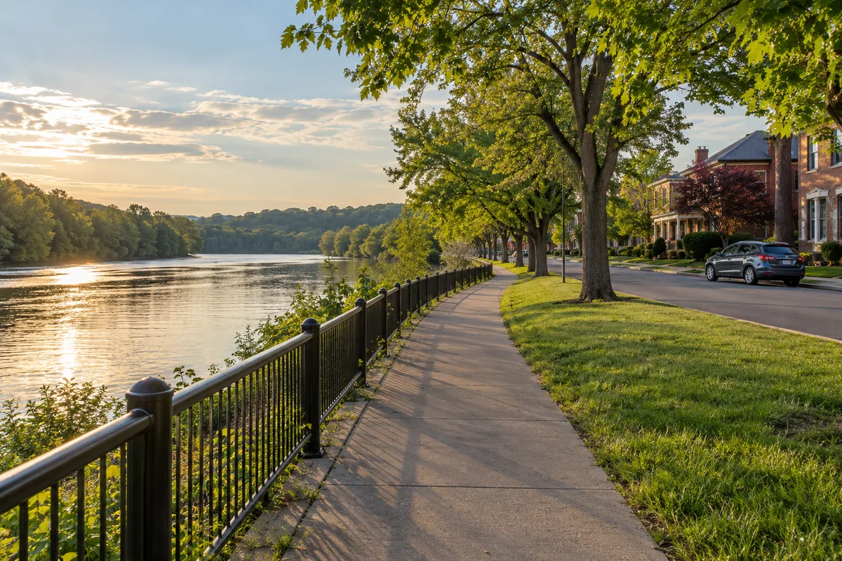 Representative Ohio river path beside a separate neighborhood street.